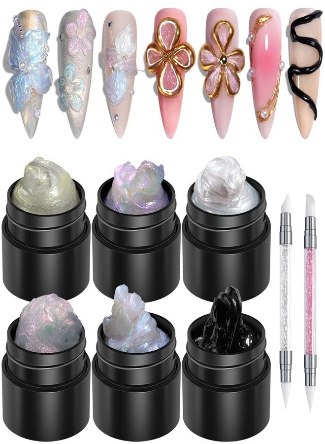 Fcozpjk Solid Builder Gel Kit, 6 Colors Non Sticky Hand Solid Builder Gels for Nails Aurora Blue Pink Pearl White Hard Gel With Silicone Carving Pen 3D Sculpting Nail Art Starter Kit - Image 1